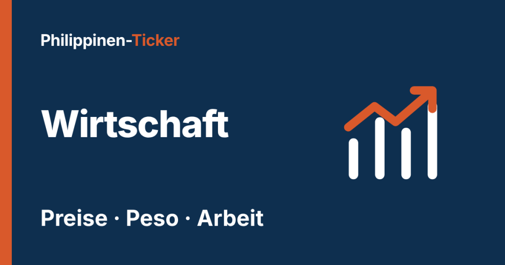 Philippinen-Ticker, Rubrik Wirtschaft: Preise, Peso, Arbeit. Balkendiagramm mit steigendem Pfeil.